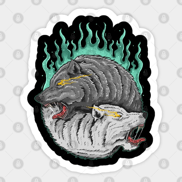 Twin Wolves Illustration Sticker by Mako Design 